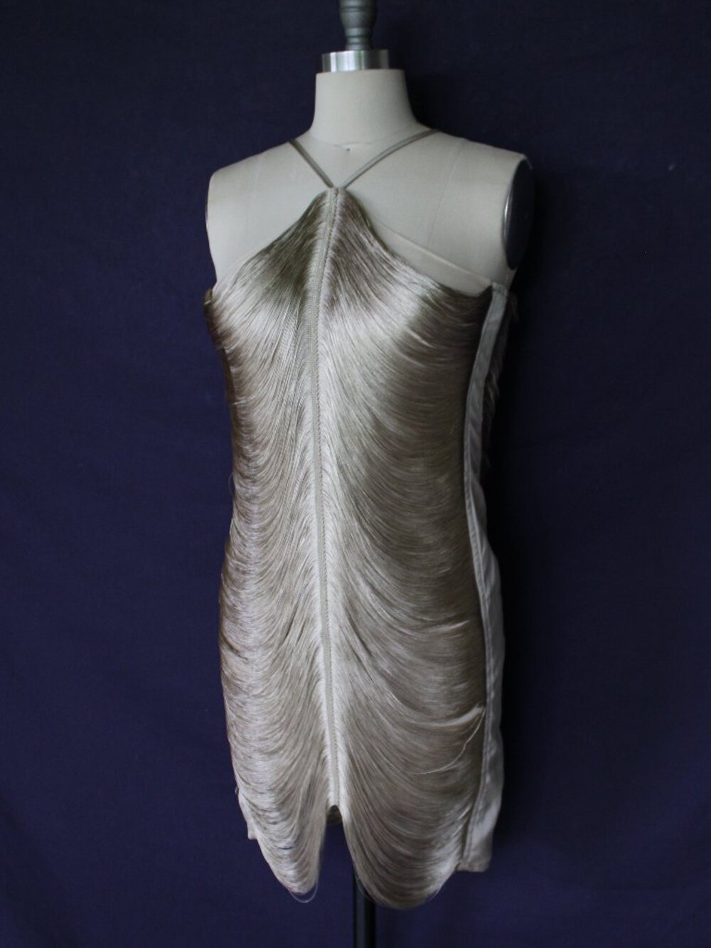 MEW MEWS Bluma Halter neck Fringe Gatspy flapper Mini Dress olive gold NWT S - Picture 4 of 12